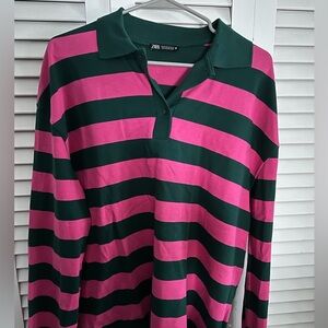 Zara Green and Pink Striped Polo